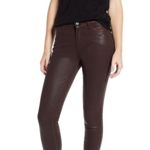Paige Jeans Verdugo Ankle Coated Waxed Denim Skinny Brown Sienna Silk 24 USA - Picture 2 of 10